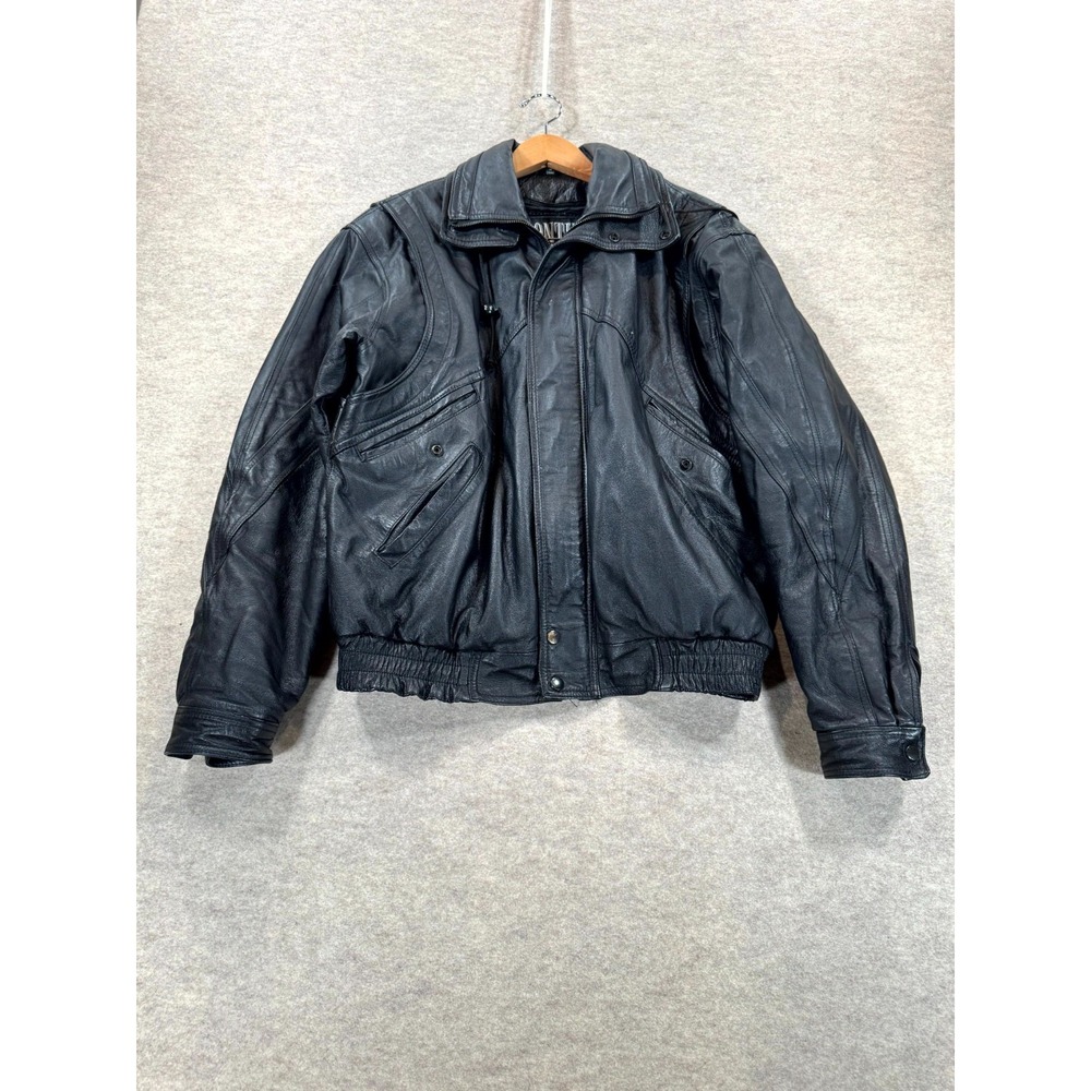 Frontier Leathers Bomber Jacket Mens Medium Black Leather Lined Pockets Full Zip